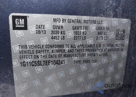 2014 Chevrolet Malibu 1Lt from USA, damaged, VIN 1G11C5SL7EF104241